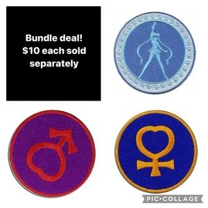 Sailor Moon Anime Embroidered Patches Bundle - Moon, Mars, Venus Licensed TOEI